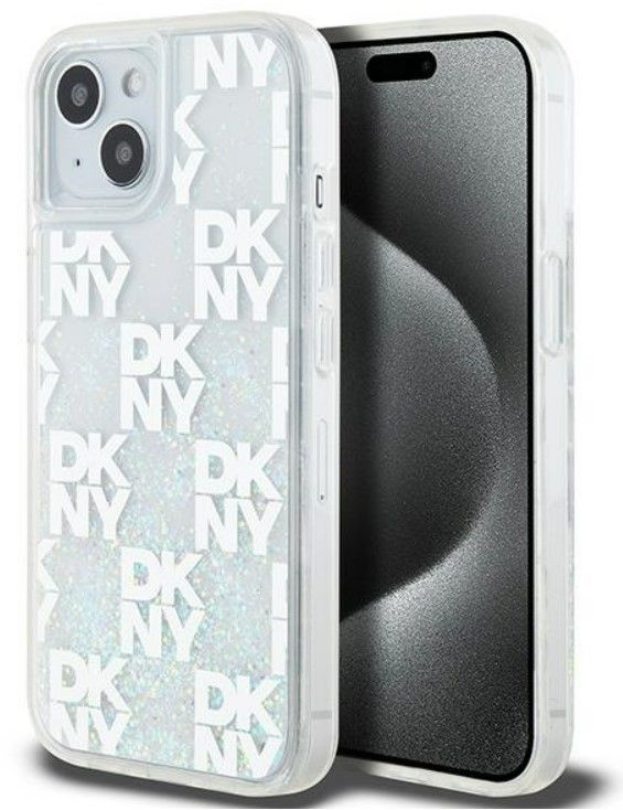 Tagakaaned DKNY Apple iPhone 15 hardcase Liquid Glitter Multilogo White