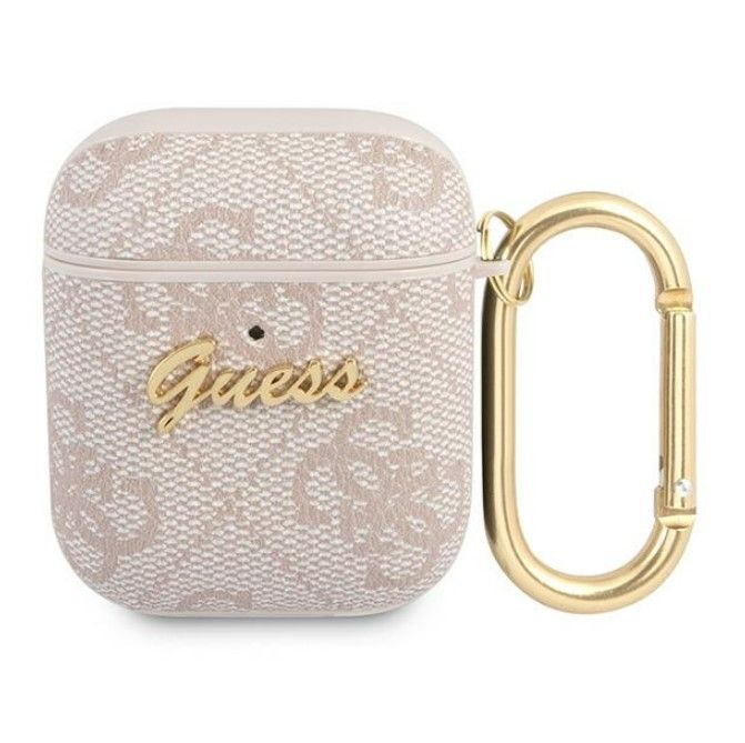Чехол для наушников Guess Apple AirPods 1/2 cover 4G Script Metal Collection Pink