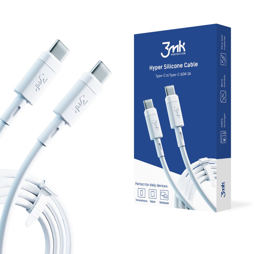 Cable 3MK Universal Hyper Silicone Cable Type-C to Type-C 60W 3A White