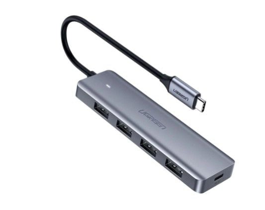 Üleminek Ugreen  4-Port USB3.0 Hub with USB-C Power Supply Grey