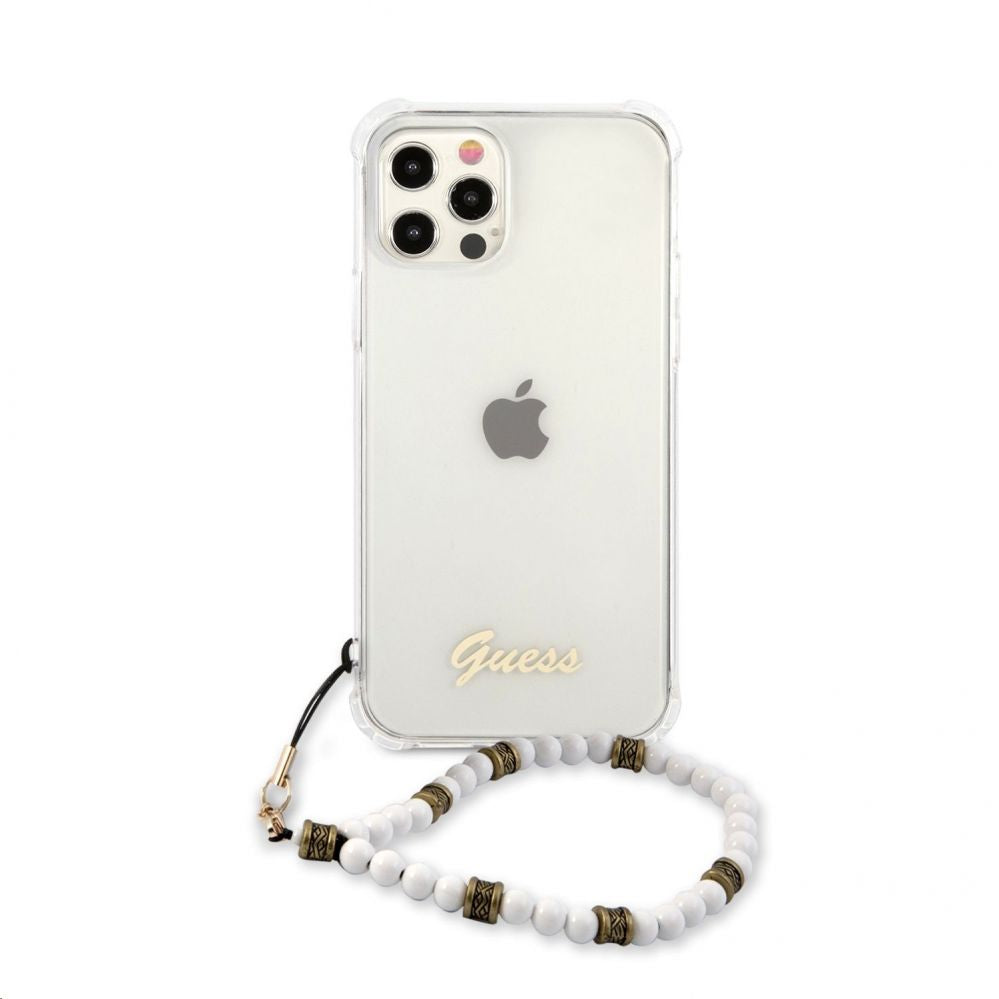 Back panel cover Guess Apple iPhone 12/12 Pro PC Script and White Pearls Case Transparent