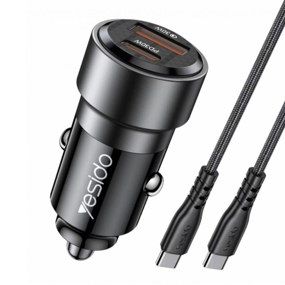Авто зарядка yesido  Y55 60W Fast Charging Car Charger | With TC to TC cable car cigarette lighting port charger adapter Black