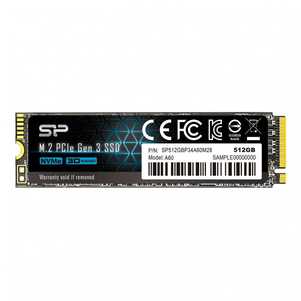 Жесткий диск SSD Silicon power  A60 512 GB, SSD interface M.2 NVME, Write speed 1600 MB/s, Read speed 2200 MB/s