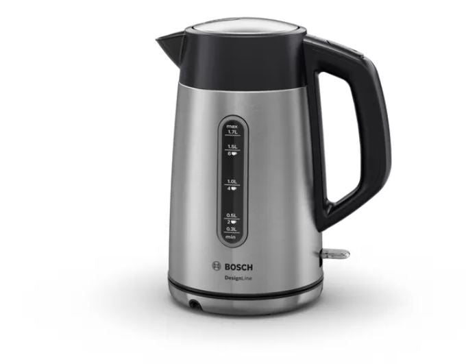 Veekeetja Bosch  Kettle DesignLine TWK4P440 Electric, 2400 W, 1.7 L, Stainless steel, 360° rotational base, Stainless steel/Black