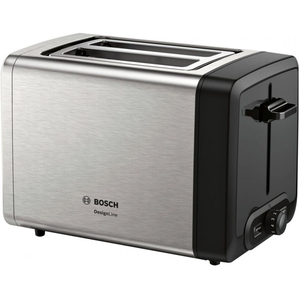 Toster Bosch  DesignLine Toaster TAT4P420 Power 970 W, Number of slots 2, Housing material Stainless Steel, Stainless steel/Black