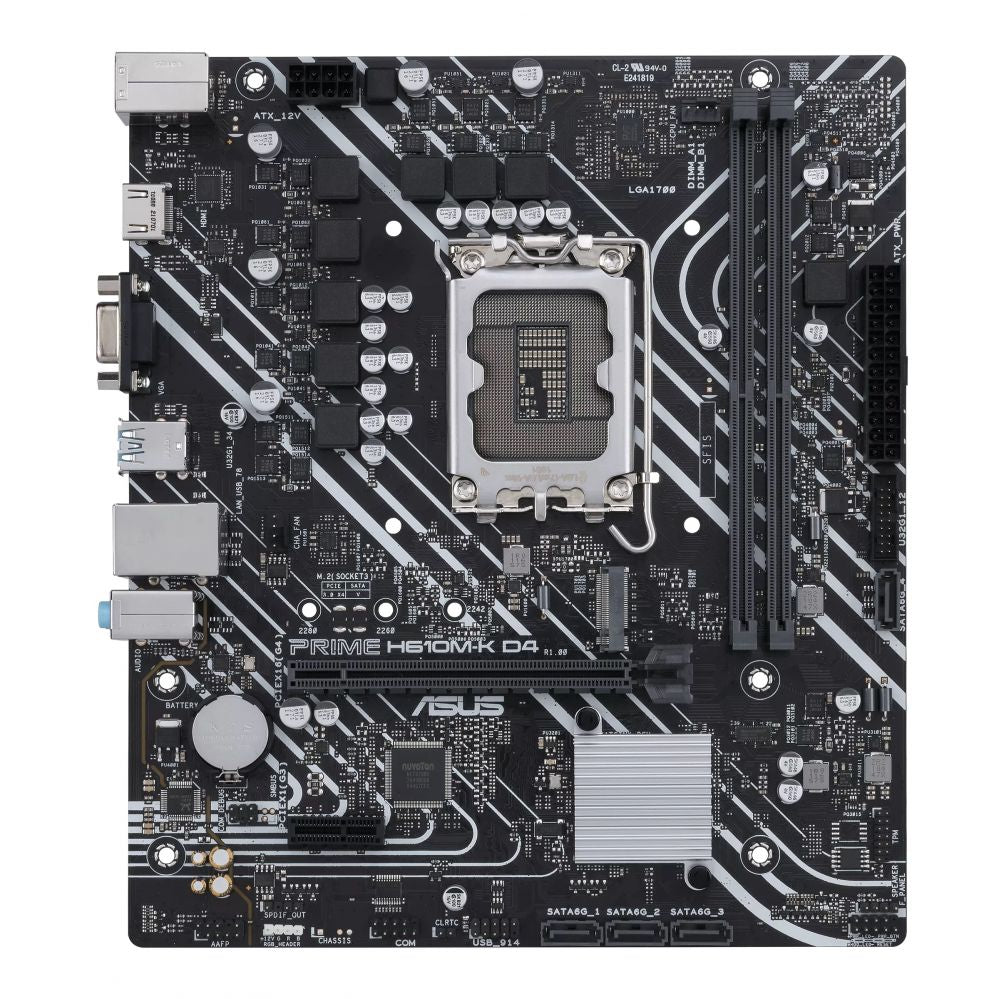 Материнская плата для процессоров Intel Asus  PRIME H610M-K D4 Processor family Intel, Processor socket  LGA1700, DDR4 DIMM, Memory slots 2, Supported hard disk drive interfaces 	SATA, M.2, Number of SATA connectors 4, Chipset Intel H610, mATX