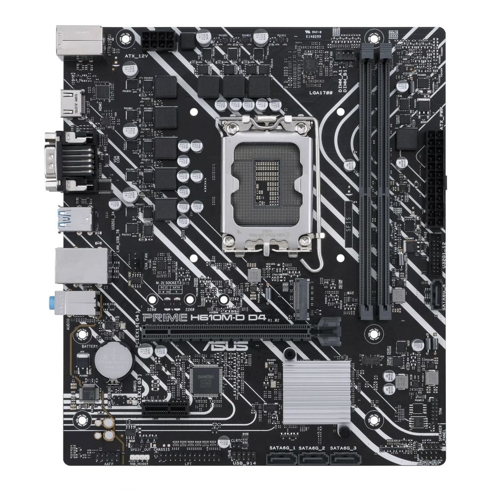 Motherboard for Intel processors Asus  PRIME H610M-D D4 Processor family Intel, Processor socket  LGA1700, DDR4 DIMM, Memory slots 2, Supported hard disk drive interfaces 	SATA, M.2, Number of SATA connectors 4, Chipset Intel H610, mATX