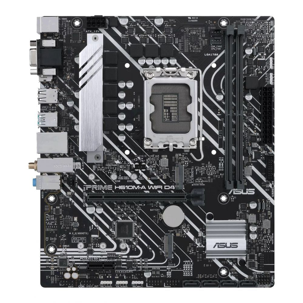 Материнская плата для процессоров Intel Asus  PRIME H610M-A WIFI D4 Processor family Intel, Processor socket  LGA1700, DDR4 DIMM, Memory slots 2, Supported hard disk drive interfaces 	SATA, M.2, Number of SATA connectors 4, Chipset  Intel H610, mATX