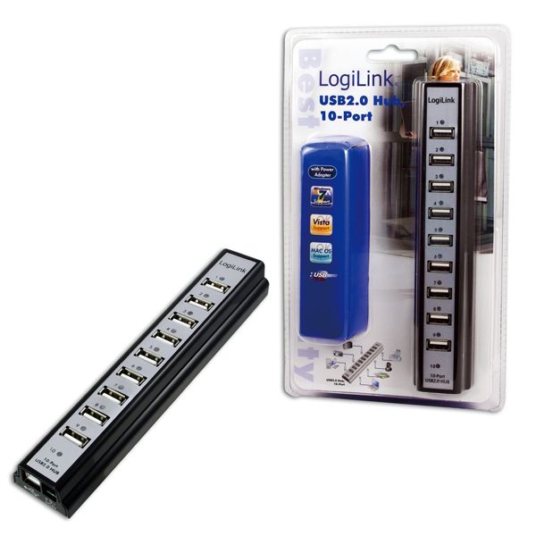 Ruuterid Logilink  USB 2.0 Hub-10 port whit power adapter