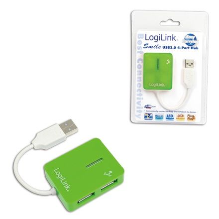 Роутер Logilink  USB 2.0 Hub 4-Port, Smile, Green