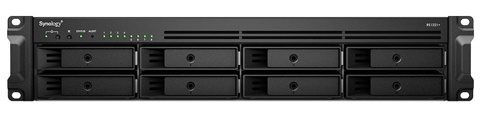 Флеш-накопитель Synology  Rack NAS RS1221+ Up to 8 HDD/SSD Hot-Swap, Ryzen V1500B Quad Core, Processor frequency 2.2 GHz, 4 GB, DDR4, RAID 0,1,5,6,10,Hybrid, 4x1GbE, 2xUSB 3.2 Gen 1, 1x eSATA, 1x PCIe