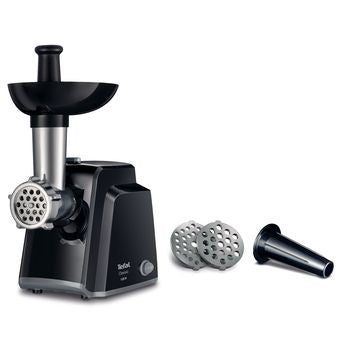Мясорубка TEFAL  Meat mincer NE105838 Black, 1400 W, Number of speeds 1, Throughput (kg/min) 1.7, The set includes 3 stainless steel sieves for medium or coarse grinding.