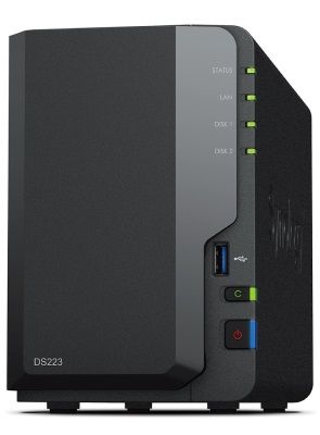 Флеш-накопитель Synology  DS223 Up to 2 HDD/SSD Hot-Swap, RTD1619B, Processor frequency 1.7 GHz, 2 GB, DDR4, RAID  Basic, JBOD, RAID 0, RAID 1, 1x1GbE/3xUSB 3.2Gen1, 1x Fans 92 mm x 92 mm