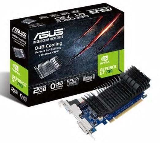 Графическая карта / Видеокарты Asus  GF GT730-SL-2GD5-BRK NVIDIA, 2 GB, GeForce GT 730, GDDR5, Memory clock speed 5010 MHz, PCI Express 2.0, HDMI ports quantity 1, DVI-D ports quantity 1, Cooling type Passive, Processor frequency 902 MHz