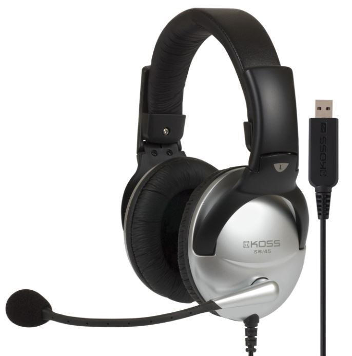Wireless headphones Koss  Gaming headphones SB45 USB Wired, On-Ear, Microphone, USB Type-A, Noise canceling, Silver/Black