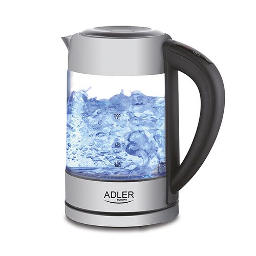 Чайник Adler  Kettle AD 1247 NEW With electronic control, 1850 - 2200 W, 1.7 L, Stainless steel, glass, Stainless steel/Transparent, 360° rotational base
