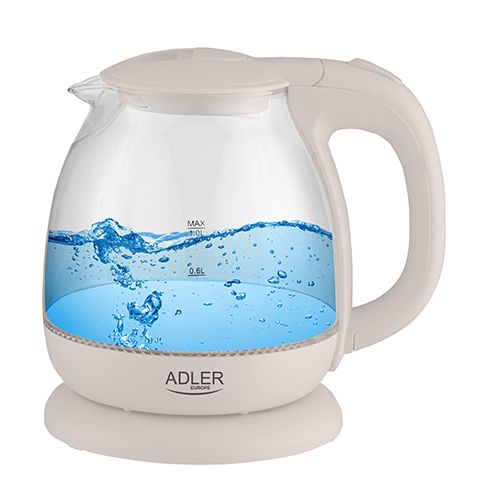Veekeetja Adler  Kettle AD 1283C Electric, 900 W, 1 L, Glass/Stainless steel, 360° rotational base, Cream