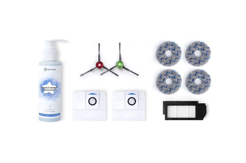 Аксессуар для пылесосов Ecovacs  Accessory Kit D-KT01-0027 2x Side Brush(Black), 1x Set of filter, 2x Dust Bag, 2 pairs x  Cleaning Cloth, 1x Cleaning Solution 110m, Suitable for X1 OMNI (Black)