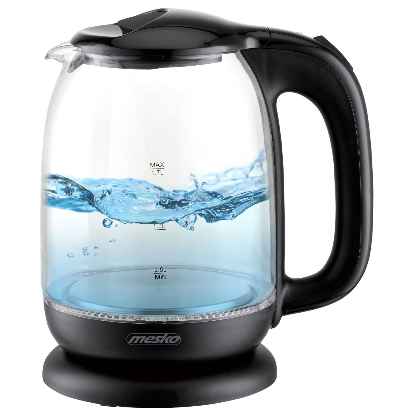 Teapot Mesko  Kettle MS 1302b Electric, 2200 W, 1.7 L, Glass, 360° rotational base, Black