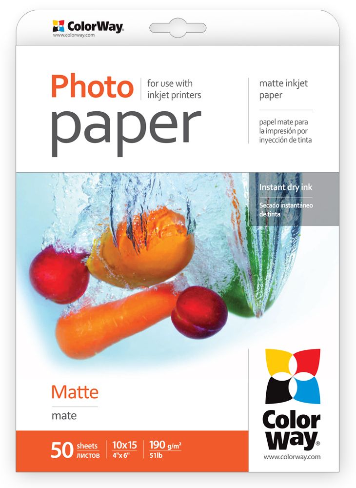 Kontoritarbed ColorWay  Matte Photo Paper, 50 sheets, 10x15, 190 g/m²
