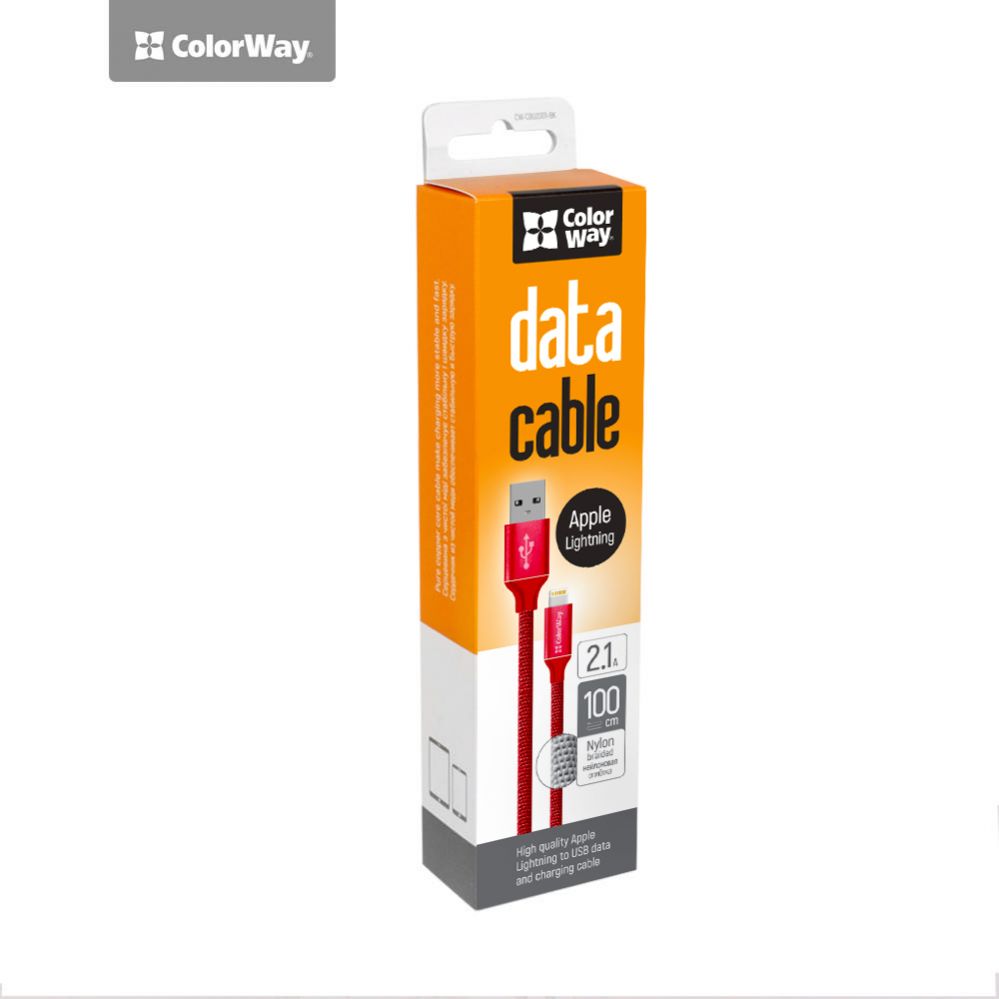 Контроллер ColorWay  Data Cable Apple Lightning Charging cable, Fast and safe charging; Stable data transmission, Red, 1 m