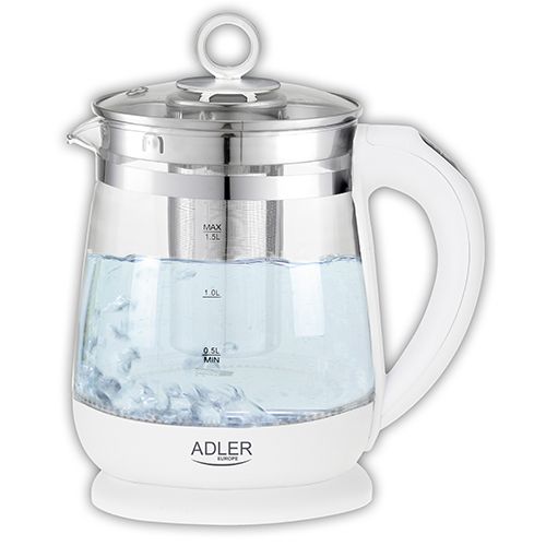 Veekeetja Adler  Kettle AD 1299 Electric, 2200 W, 1.5 L, Glass/Stainless steel, 360° rotational base, White