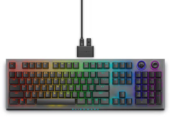 Computer keyboard Dell  Alienware Tri-Mode AW920K Wireless Gaming Keyboard, RGB LED light, US, Wireless, Dark Side of the Moon, Bluetooth, Numeric keypad, CHERRY MX Red
