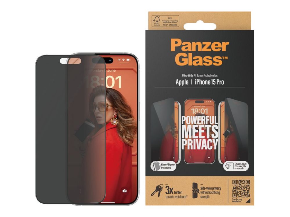 Back panel cover PanzerGlass  Privacy Screen Protector iPhone 2023 6.1" Pro | Ultra-Wide Fit w. EasyAligner