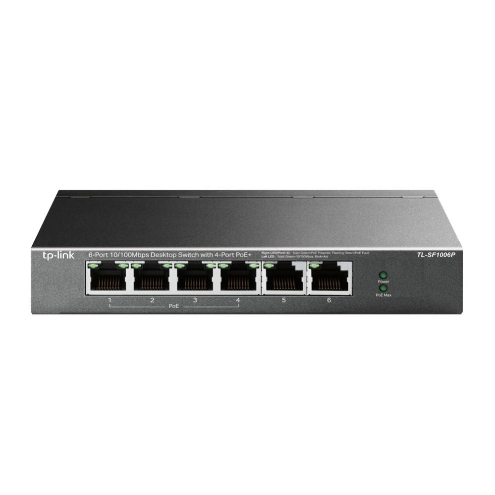 Сервер - Прочие аксессуары TP-Link  Switch TL-SF1006P Unmanaged Desktop 10/100 Mbps (RJ-45) ports quantity 6 PoE+ ports quantity 4 Power supply type External