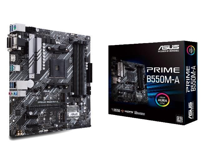 Motherboard for AMD processors Asus  Mainboard||AMD B550|SAM4|MicroATX|Memory DDR4|Memory slots 4|2xPCI-Express 3.0 1x|1xPCI-Express 4.0 16x|2xM.2|1x15pin D-sub|1xDVI-D|1xHDMI|6xUSB 3.2|1xPS/2|1xRJ45|3xAudio port|PRIMEB550M-A