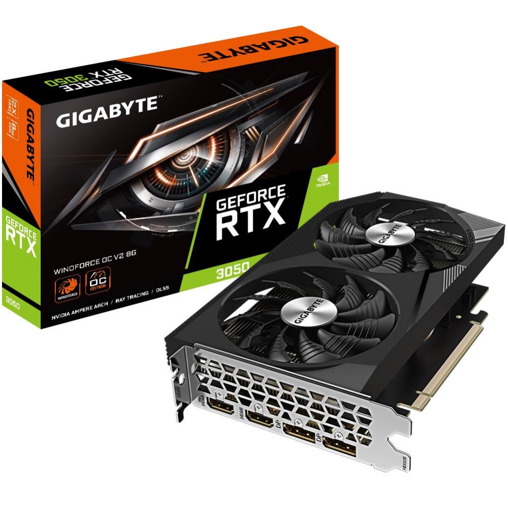 Graafikakaart / ideokaardid Gigabyte  Graphics Card||NVIDIA GeForce RTX 3050|8 GB|GDDR6|128 bit|PCIE 4.0 16x|Memory 14000 MHz|2xHDMI|2xDisplayPort|GV-N3050WF2OCV2-8GD