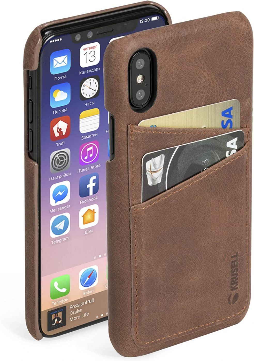 Case universaalne kaitseümbris Krusell Apple Sunne 2 Card Cover Apple iPhone X vintage cognac (61104)