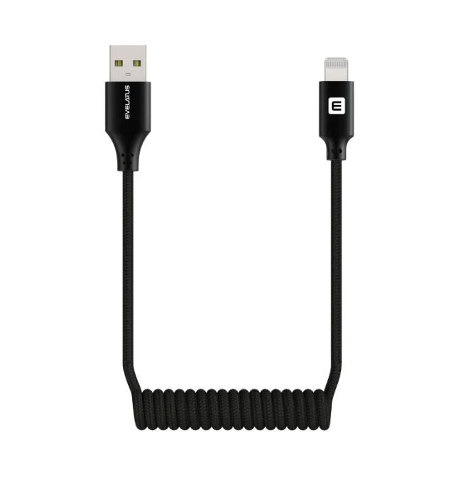 Кабель Evelatus  AutoSpring Coiled Cable USB A to Lightning 1.2M cable Black