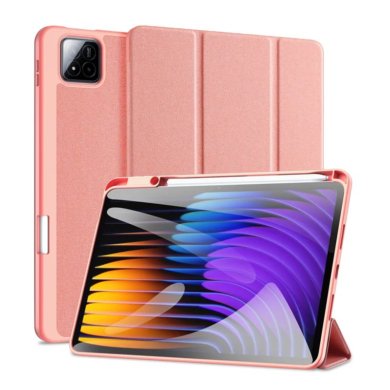 Kaaned Dux Ducis Xiaomi Redmi Pad 7/7 Pro Domo Series Tri-fold Stand PU Leather Tablet Cover Pink