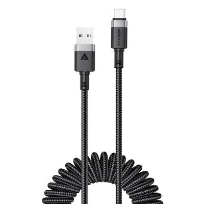 Cable Acefast  C14-04 USB-A - USB-C Cable Spring 480Mb/s 3A 1.2m spring charging data cable Black