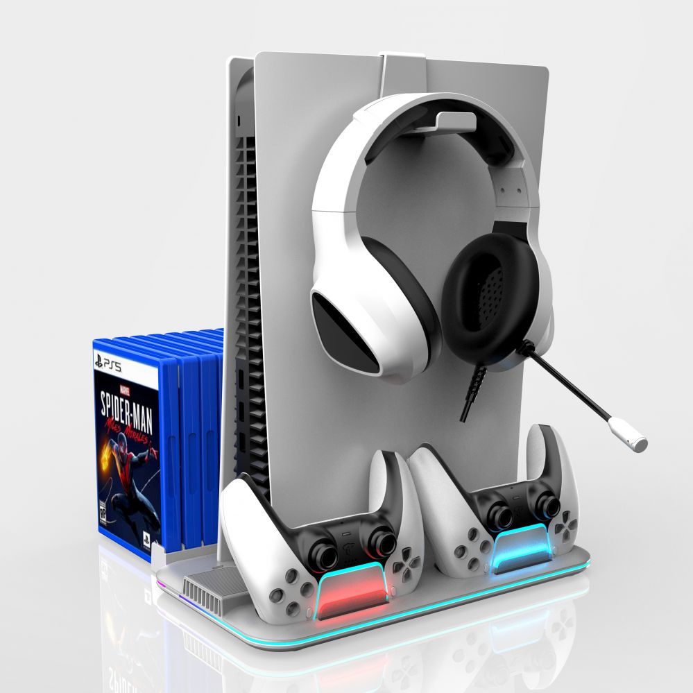 Kontroller iLike  DZ504 Slim Multi Dock Station for Play Station 5 PS5 Controllers with Cooling fas & RGB Black