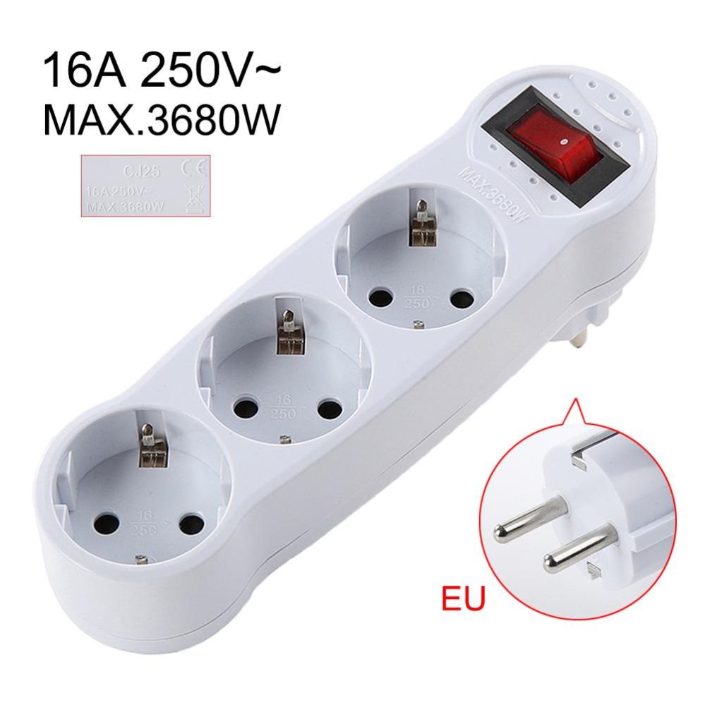 Üleminek CP  EU3 Perfect Travel Slim 180 degree Euro Power Socket expander to 3x plug 250V 16A Black