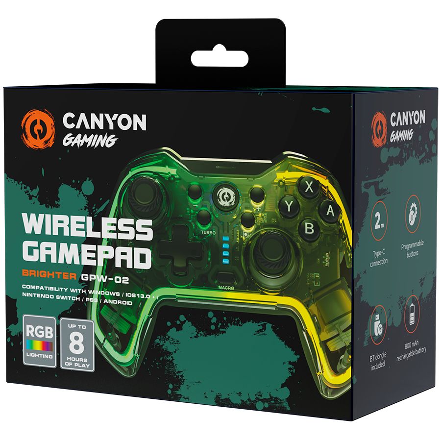 Kontroller Canyon  gamepad Brighter GPW-02 BT+Dongle Wireless Crystal Transparent