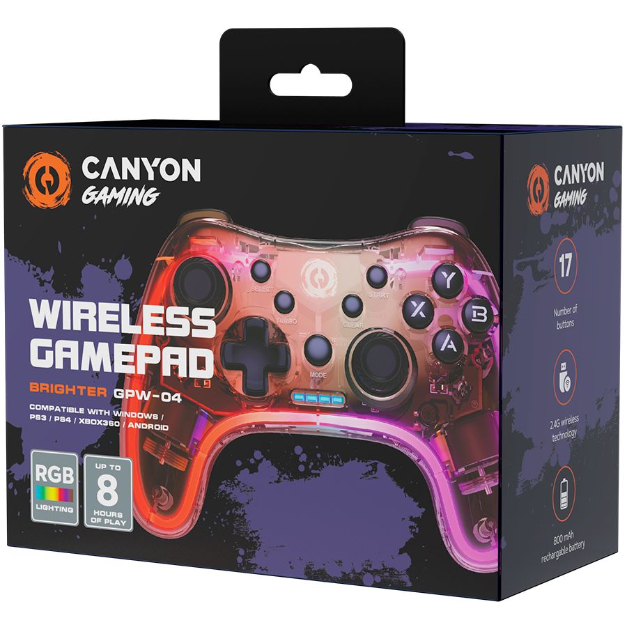 Kontroller Canyon  gamepad Brighter GPW-04 Dongle Wireless Crystal Transparent