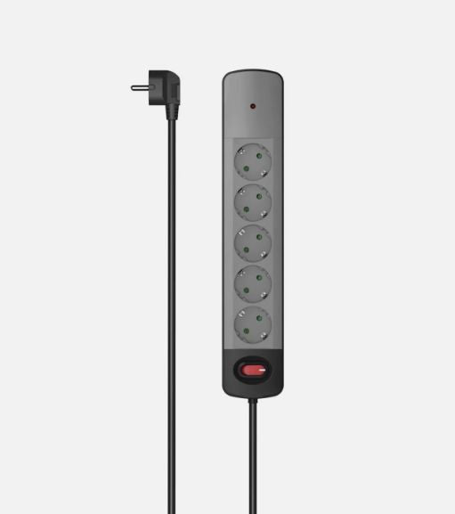 Переходник Hama  power strip 5-way sockets Grey Black