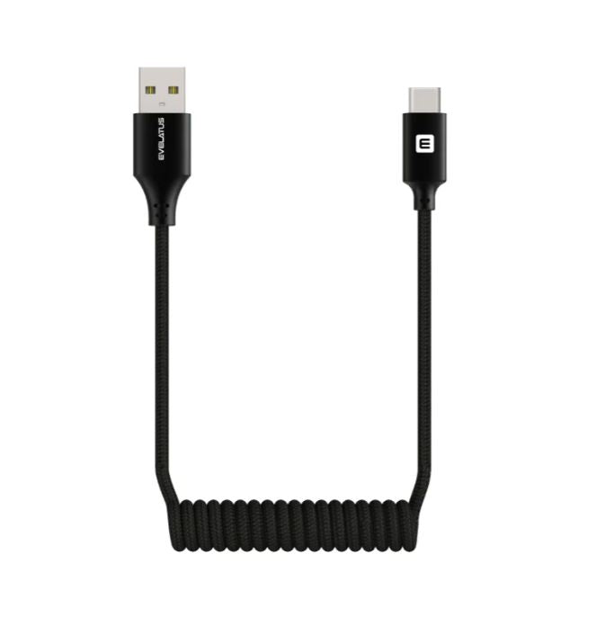 Cable Evelatus  AutoSpring Coiled Cable USB A to USB C connector 1.2M Black