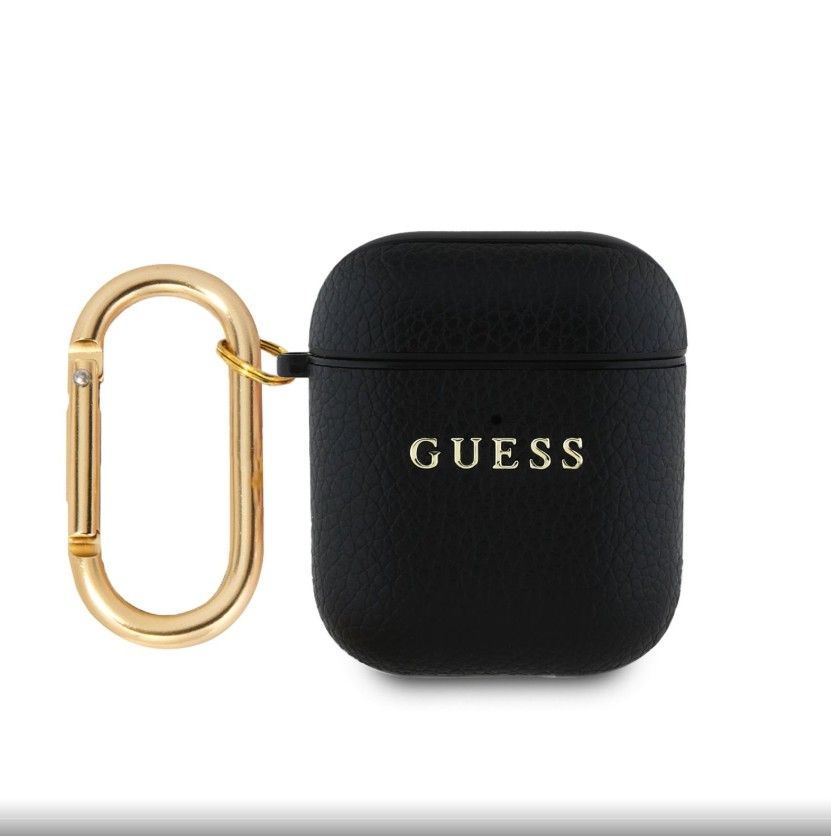 Headphone case Guess Apple AirPods 1/2 PU Grained Classic Logo Case Black