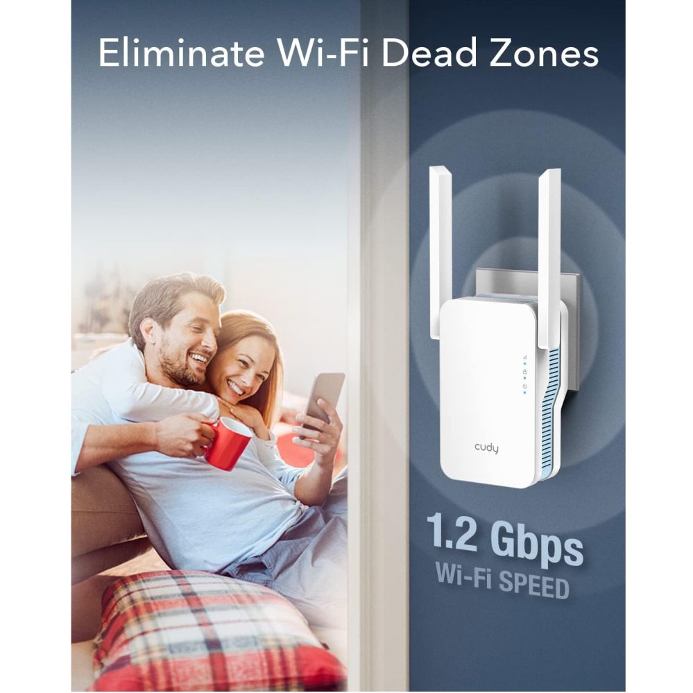 Ruuterid Cudy  RE1200 MeshFlex AC1200 WiFi Mesh Repeater Dual Band AP Mode WPS Signal Light Cudy App White