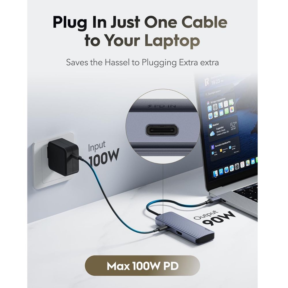 Роутер Cudy  UH500 PortMate USB-C 6-in-1 Hub 4K 30Hz HDMI USB-C PD 4x USB-A 3.0 Aluminum Grey