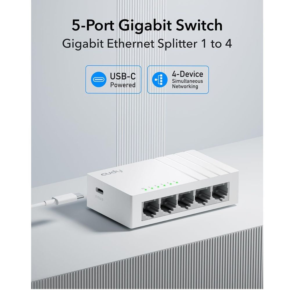 Роутер Cudy  GS105U NetSwitch 5-Port Gigabit Switch USB-C Power IGMP QoS Loop Prevention Black