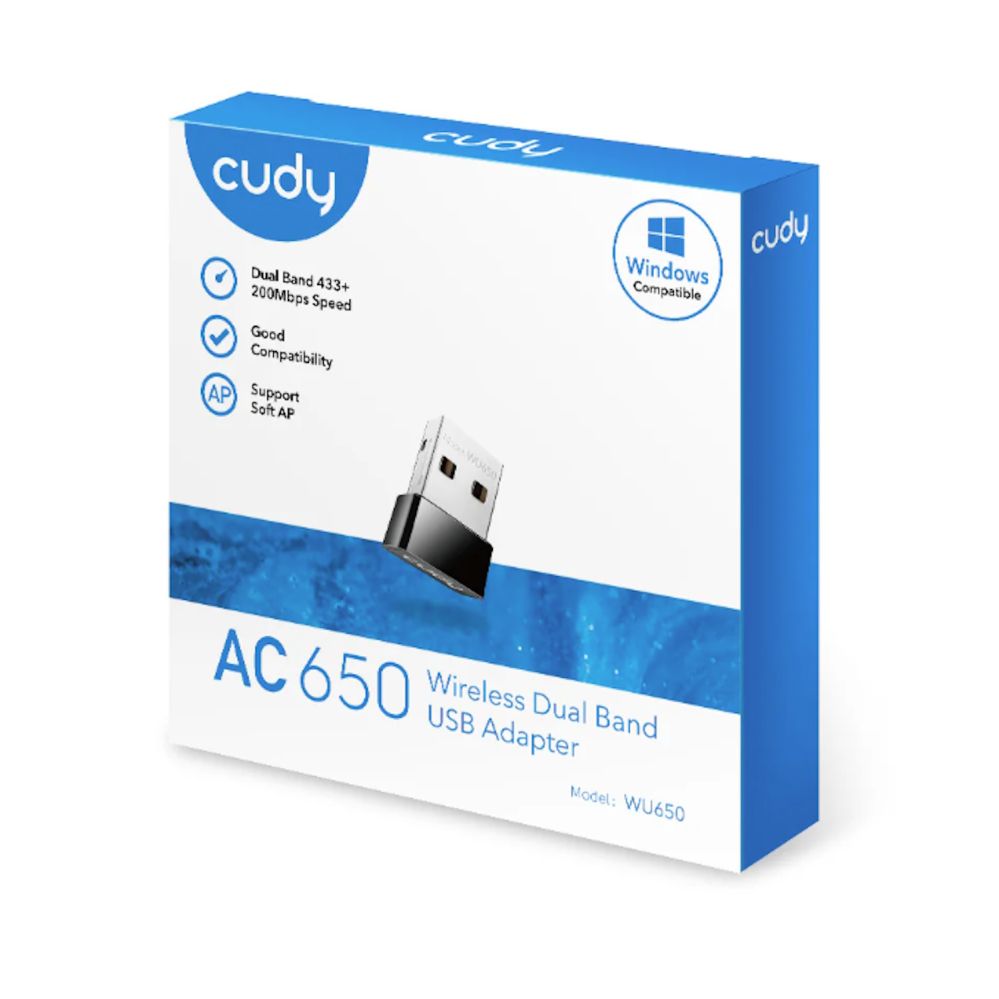 Ruuterid Cudy  WU650 AirNano AC650 Dual Band WiFi USB Adapter Nano Size USB 2.0 Plug and Play Black