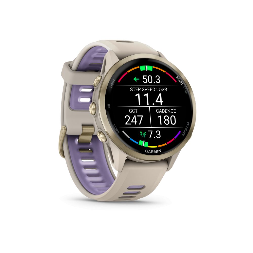 Умные часы Garmin  Forerunner 970, Soft Gold Titanium with French Grey Case and French Grey/Translucent Indigo Band