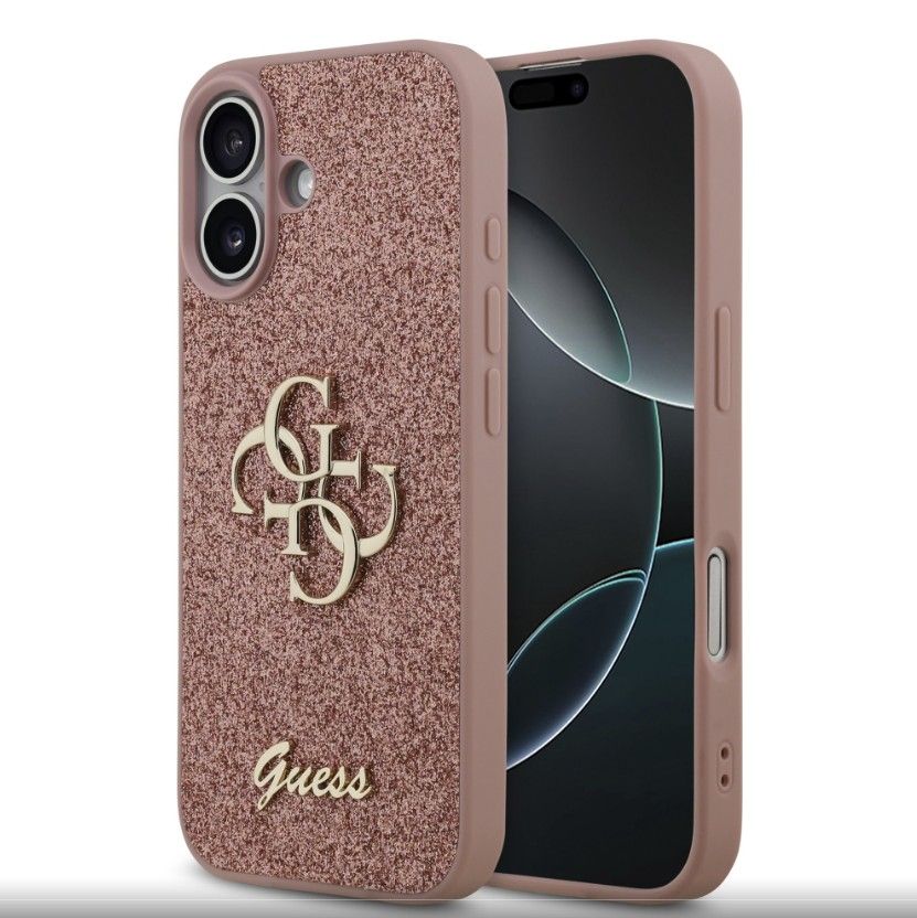 Tagakaaned Guess Apple iPhone 17 PU Fixed Glitter 4G Metal Logo Case Pink