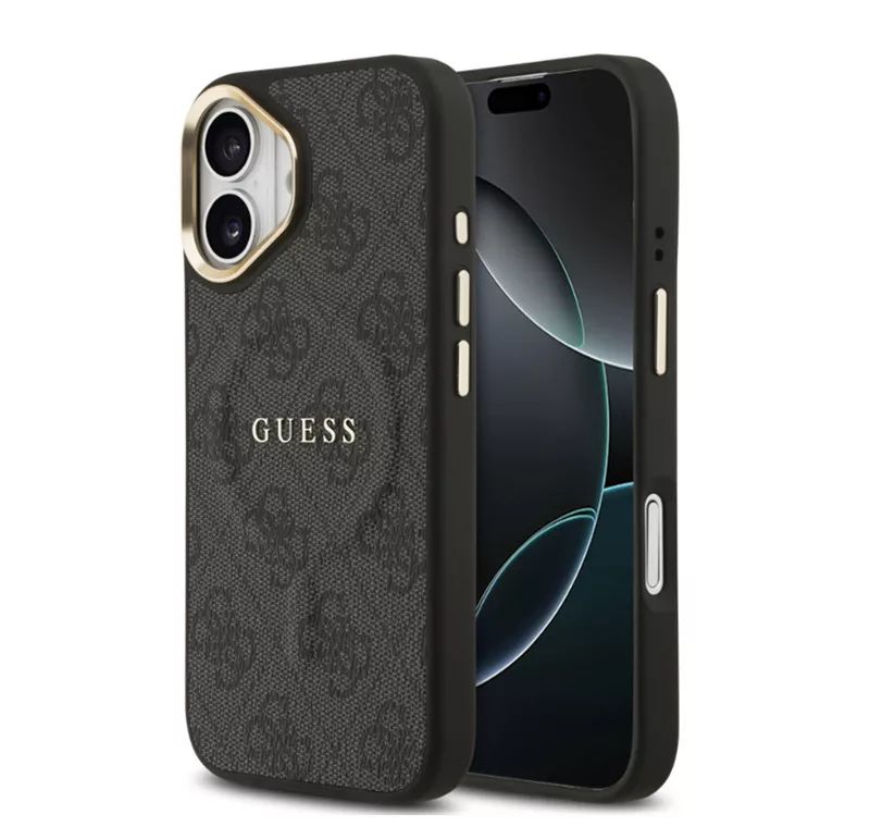 Back panel cover Guess Apple iPhone 17 PU Leather 4G Gold Frame MagSafe Case Black