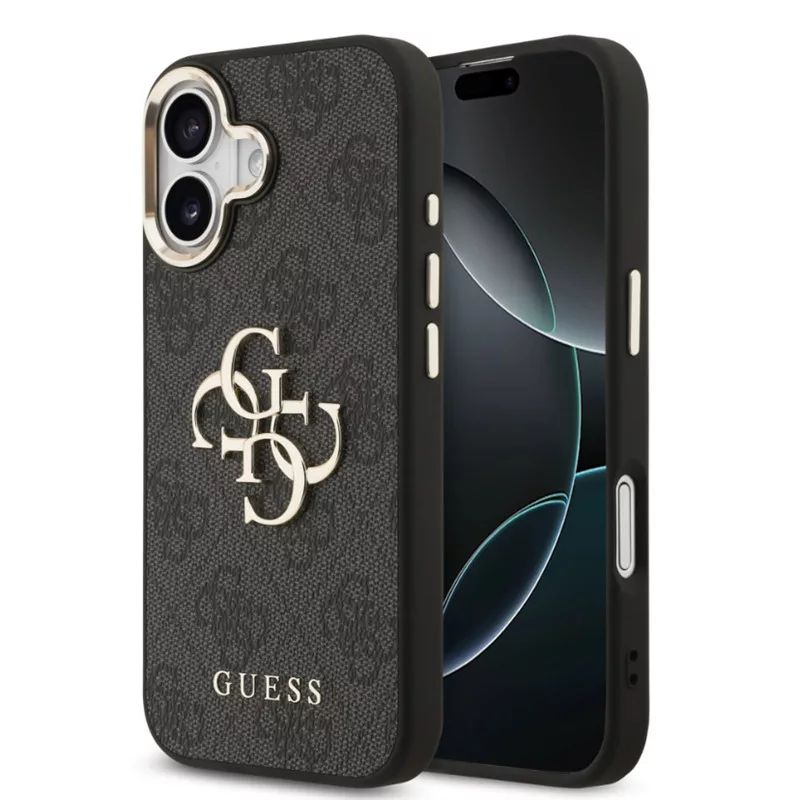 Tagakaaned Guess Apple iPhone 17 PU Leather 4G Metal Logo Gold Frame MagSafe Case Black